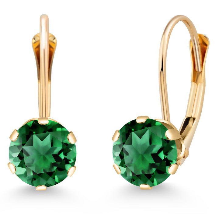 14K Yellow Gold 6MM Round Gemstone Birthstone Leverback Dangle Earrings | Gold Earrings For Women