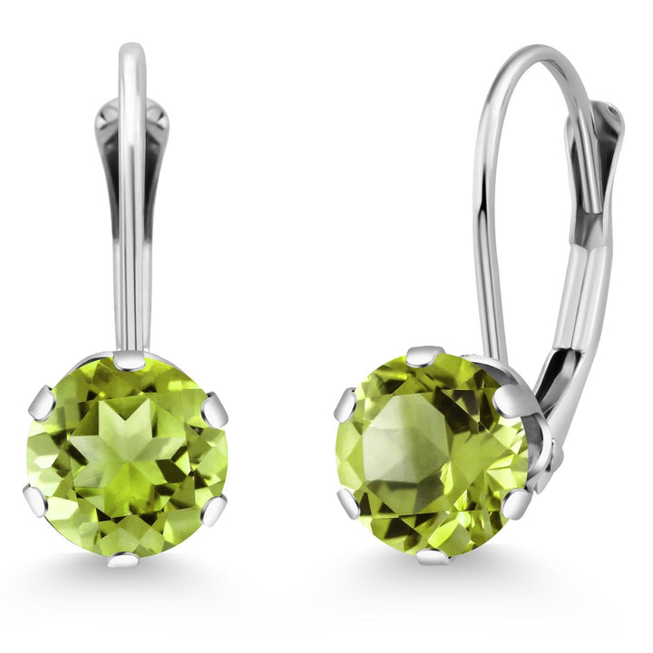 Gem Stone King 14K White Gold 6MM Round Gemstone Birthstone Leverback Dangle Earrings | Gold Earrings For Women