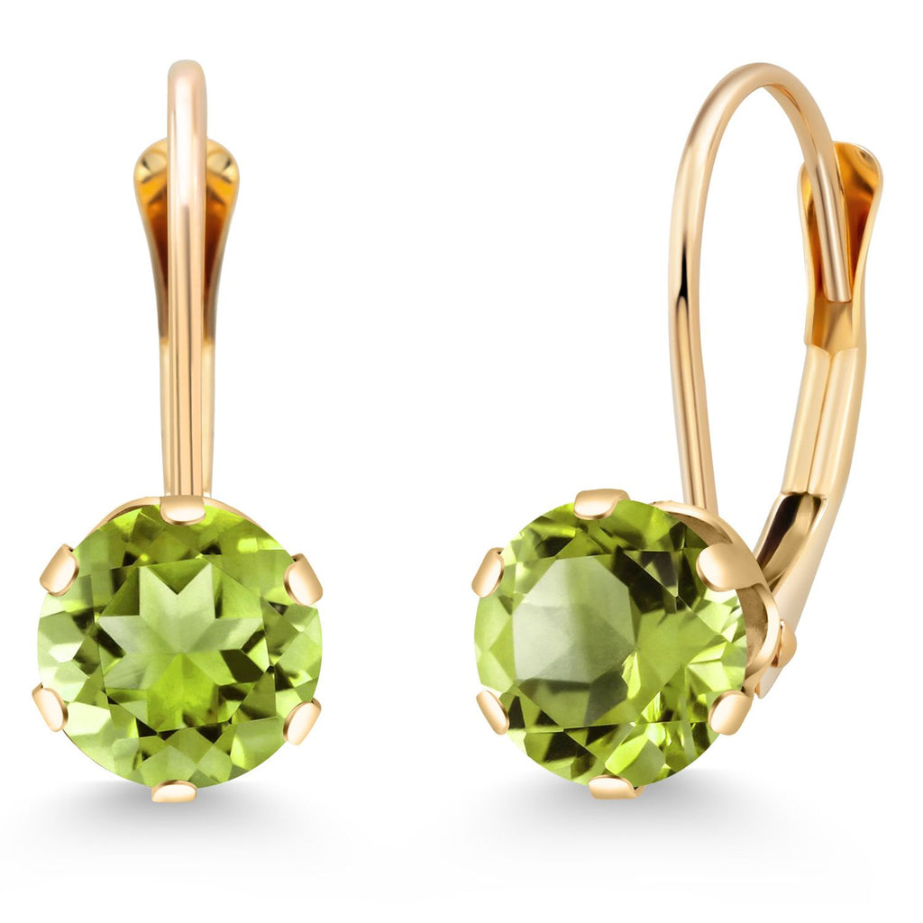 14K Yellow Gold 6MM Round Gemstone Birthstone Leverback Dangle Earrings | Gold Earrings For Women