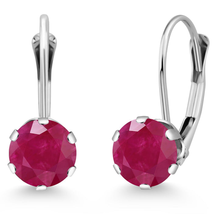 Gem Stone King 14K White Gold 6MM Round Gemstone Birthstone Leverback Dangle Earrings | Gold Earrings For Women