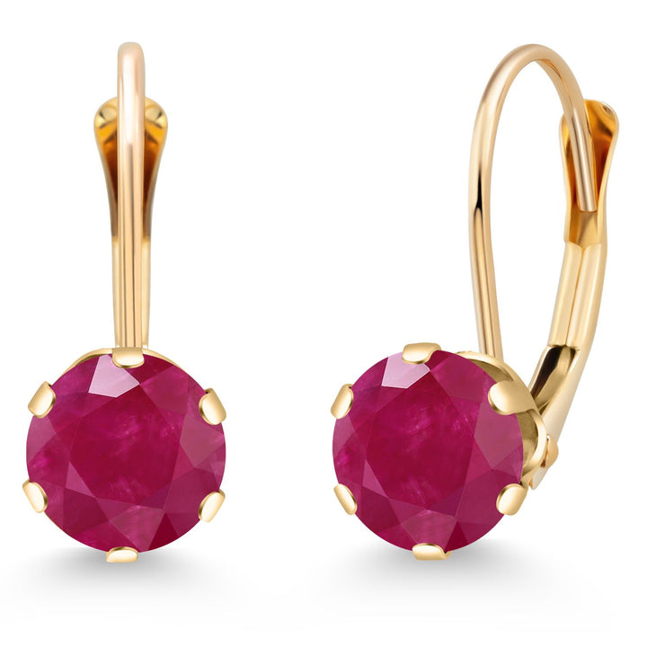 Gem Stone King 14K Yellow Gold 6MM Round Gemstone Birthstone Leverback Dangle Earrings | Gold Earrings For Women