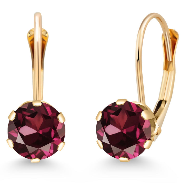 Gem Stone King 14K Yellow Gold 6MM Round Gemstone Birthstone Leverback Dangle Earrings | Gold Earrings For Women