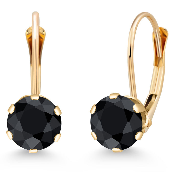 Gem Stone King 14K Yellow Gold 6MM Round Gemstone Birthstone Leverback Dangle Earrings | Gold Earrings For Women
