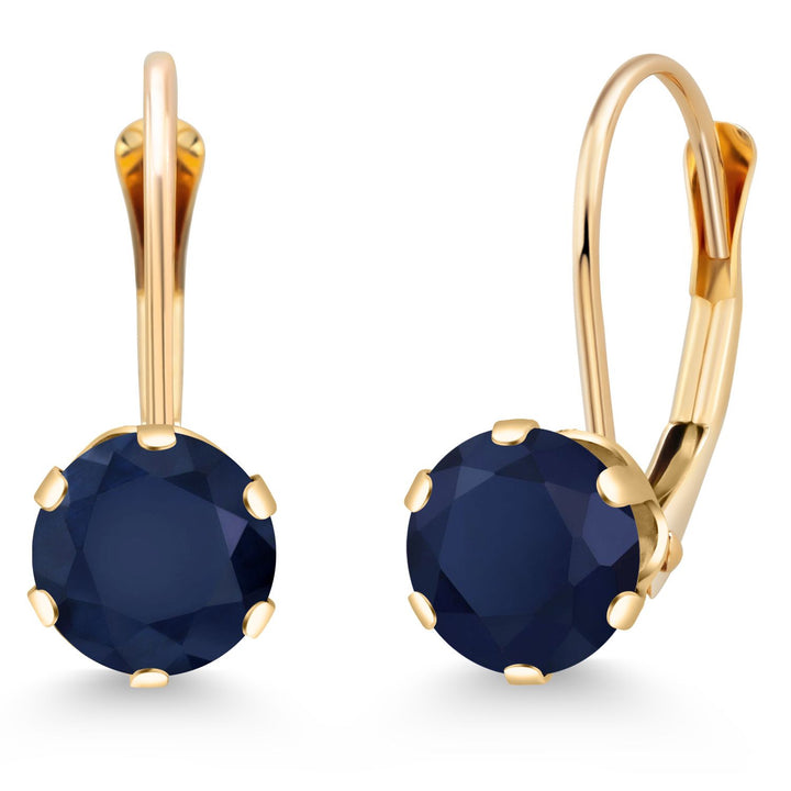 14K Yellow Gold 6MM Round Gemstone Birthstone Leverback Dangle Earrings | Gold Earrings For Women