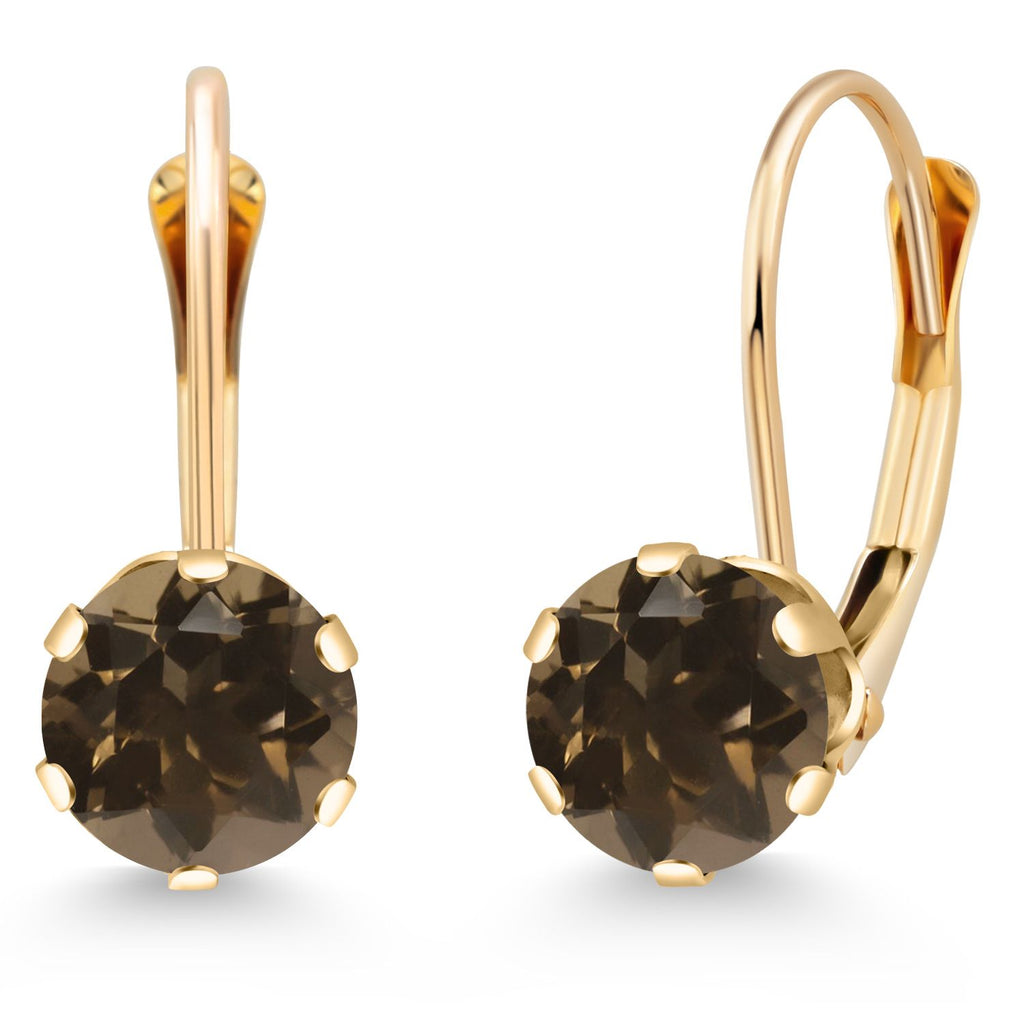 Gem Stone King 14K Yellow Gold 6MM Round Gemstone Birthstone Leverback Dangle Earrings | Gold Earrings For Women