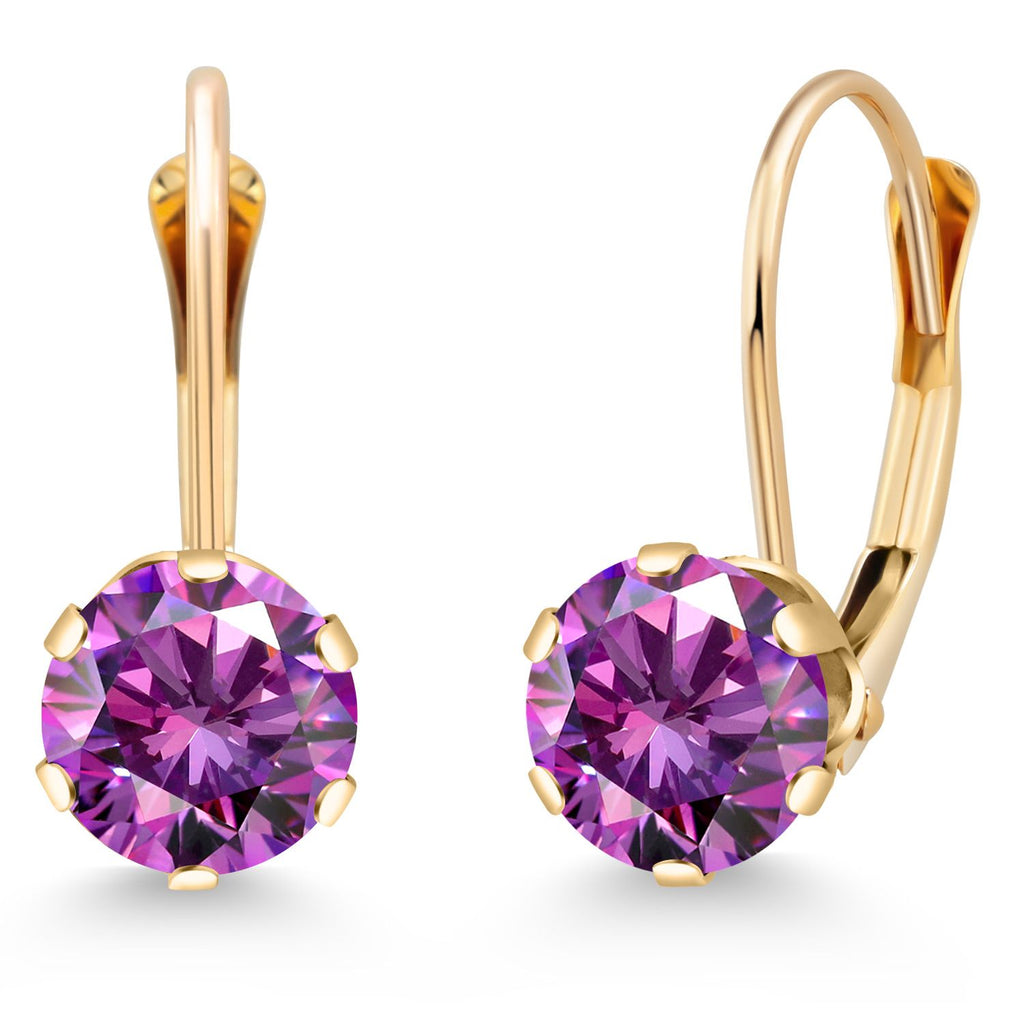 Gem Stone King 14K Yellow Gold 6MM Round Gemstone Birthstone Leverback Dangle Earrings | Gold Earrings For Women