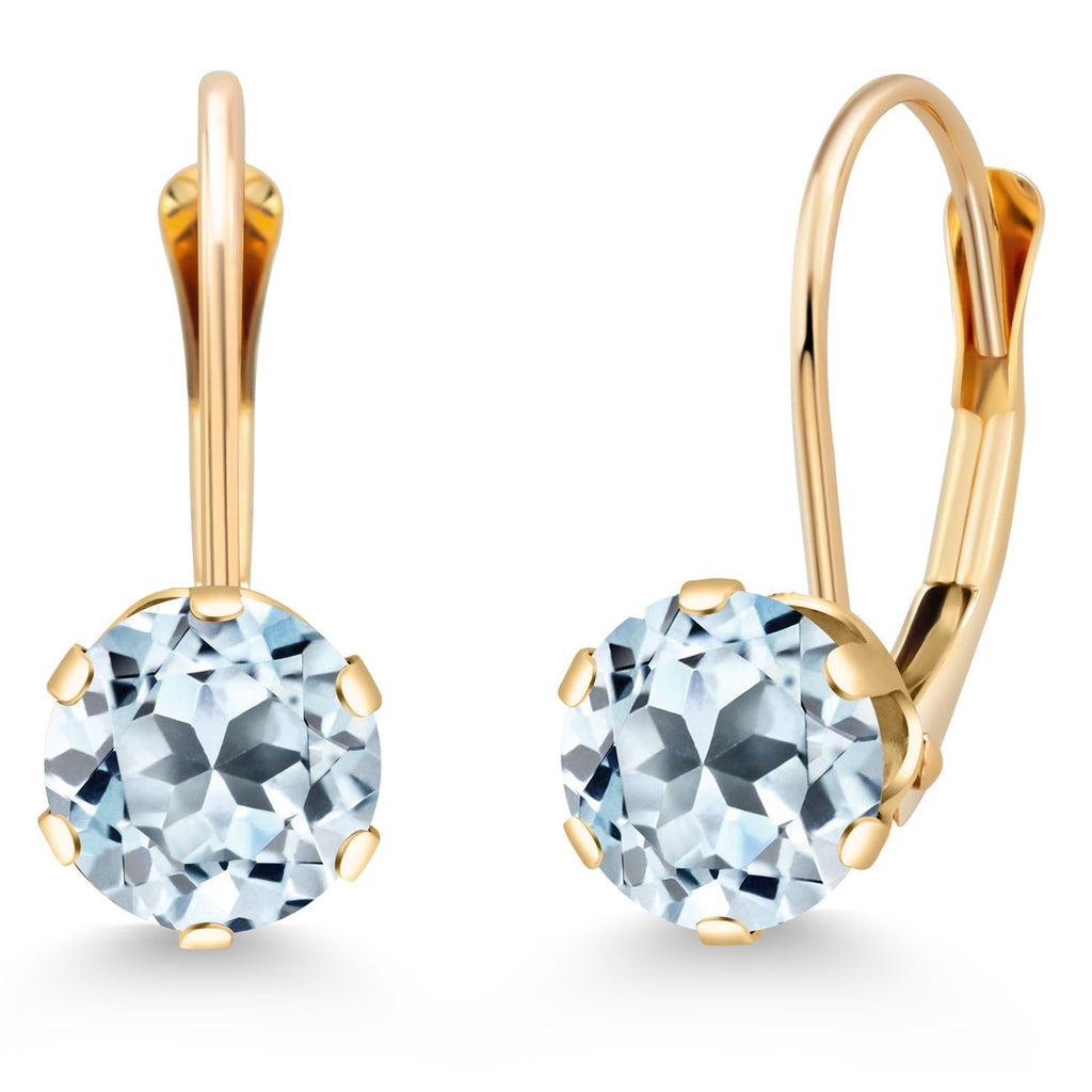 Gem Stone King 14K Yellow Gold 6MM Round Gemstone Birthstone Leverback Dangle Earrings | Gold Earrings For Women