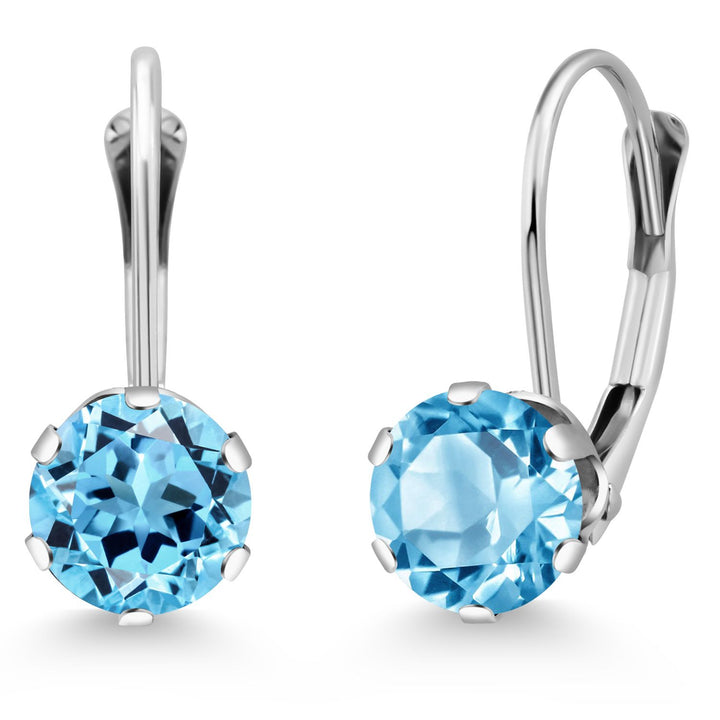 Gem Stone King 14K White Gold 6MM Round Gemstone Birthstone Leverback Dangle Earrings | Gold Earrings For Women