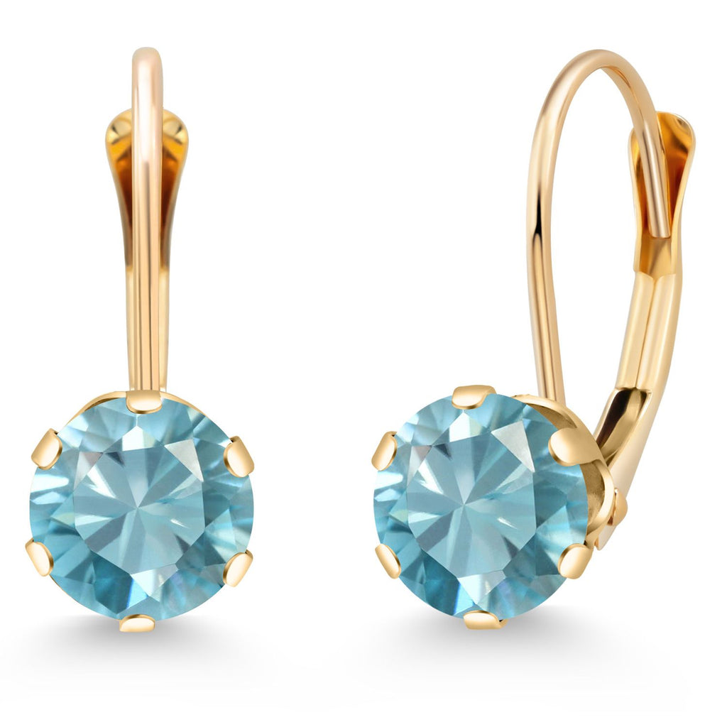 14K Yellow Gold 6MM Round Gemstone Birthstone Leverback Dangle Earrings | Gold Earrings For Women