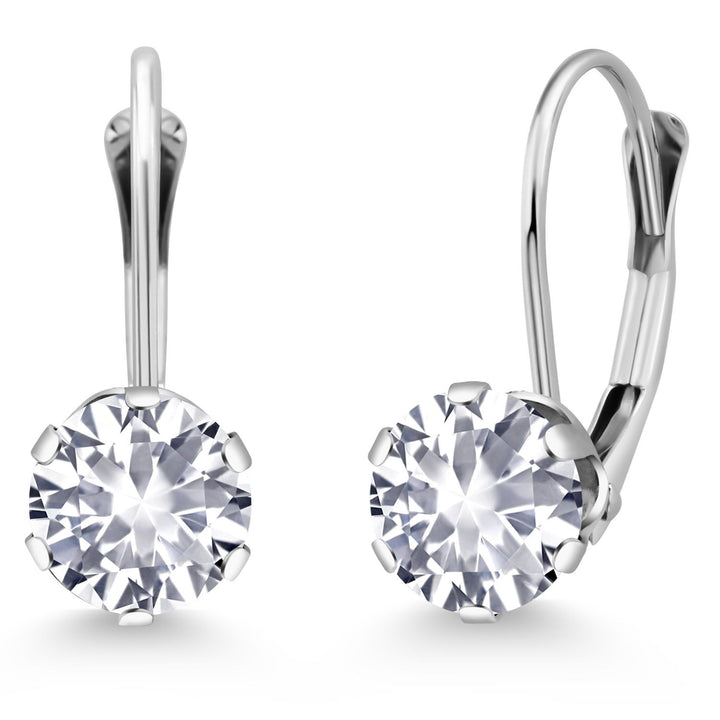 Gem Stone King 14K White Gold 6MM Round Gemstone Birthstone Leverback Dangle Earrings | Gold Earrings For Women
