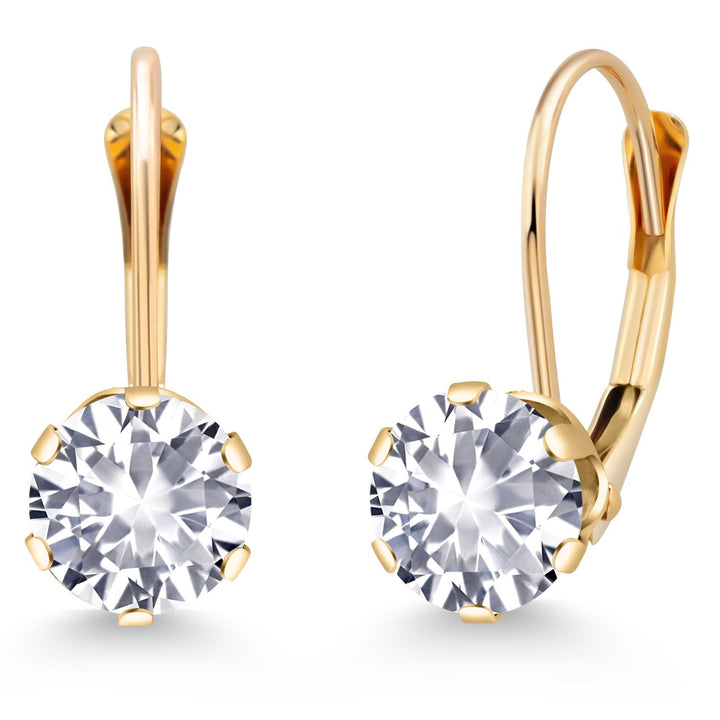 14K Yellow Gold 6MM Round Gemstone Birthstone Leverback Dangle Earrings | Gold Earrings For Women