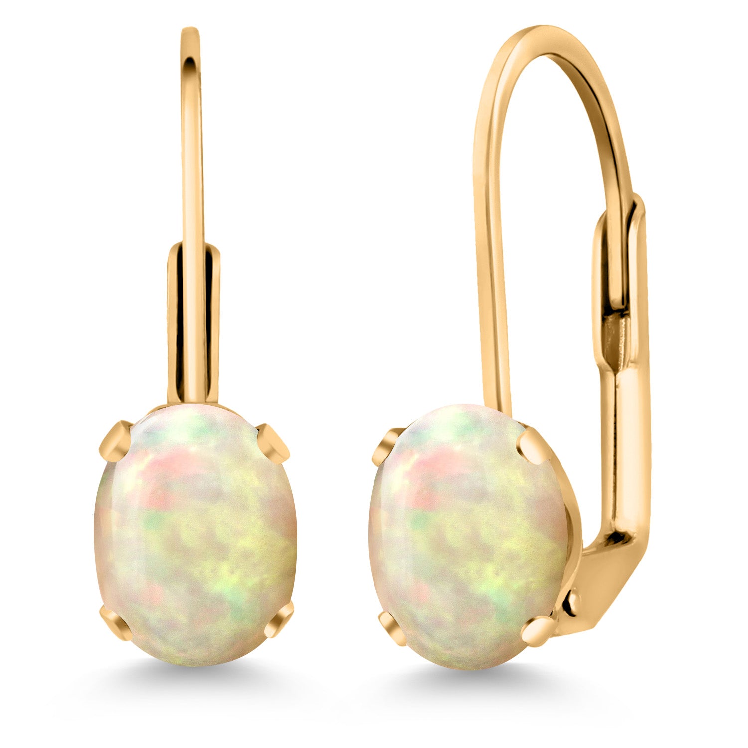 Ethiopian Opal-Cabochon - October_Earrings in yellow gold plated brass
