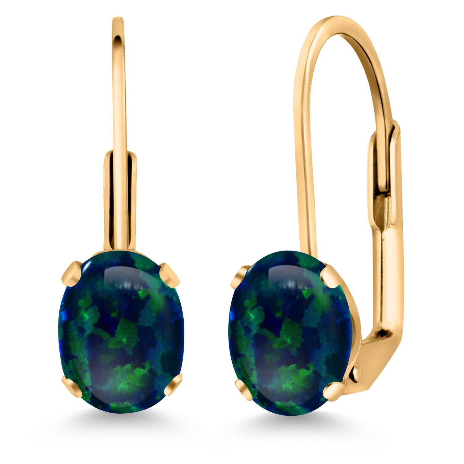 Green Simulated Opal-Cabochon - October_Earrings in yellow gold plated brass