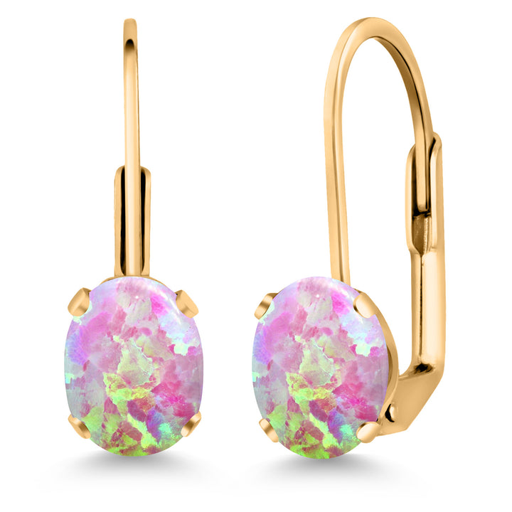 Pink Simulated Opal-Cabochon - October_Earrings in yellow gold plated brass