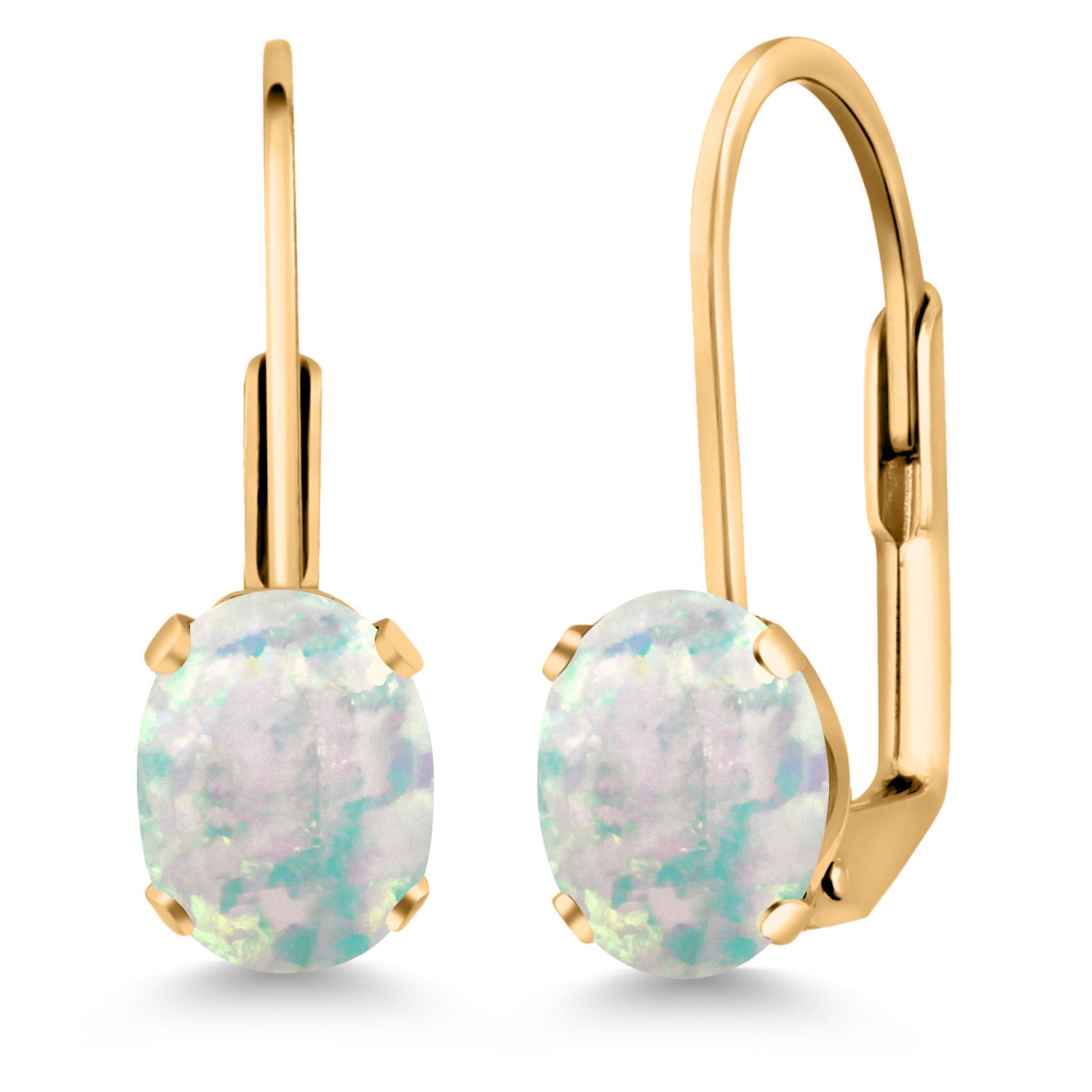 White Simulated Opal-Cabochon - October_Earrings in yellow gold plated brass