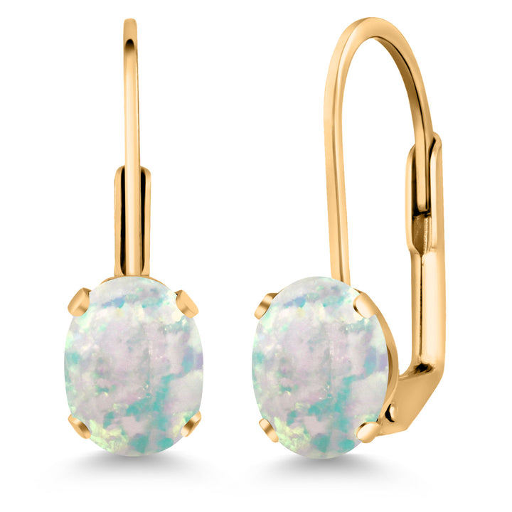 White Simulated Opal-Cabochon - October_Earrings in yellow gold plated brass
