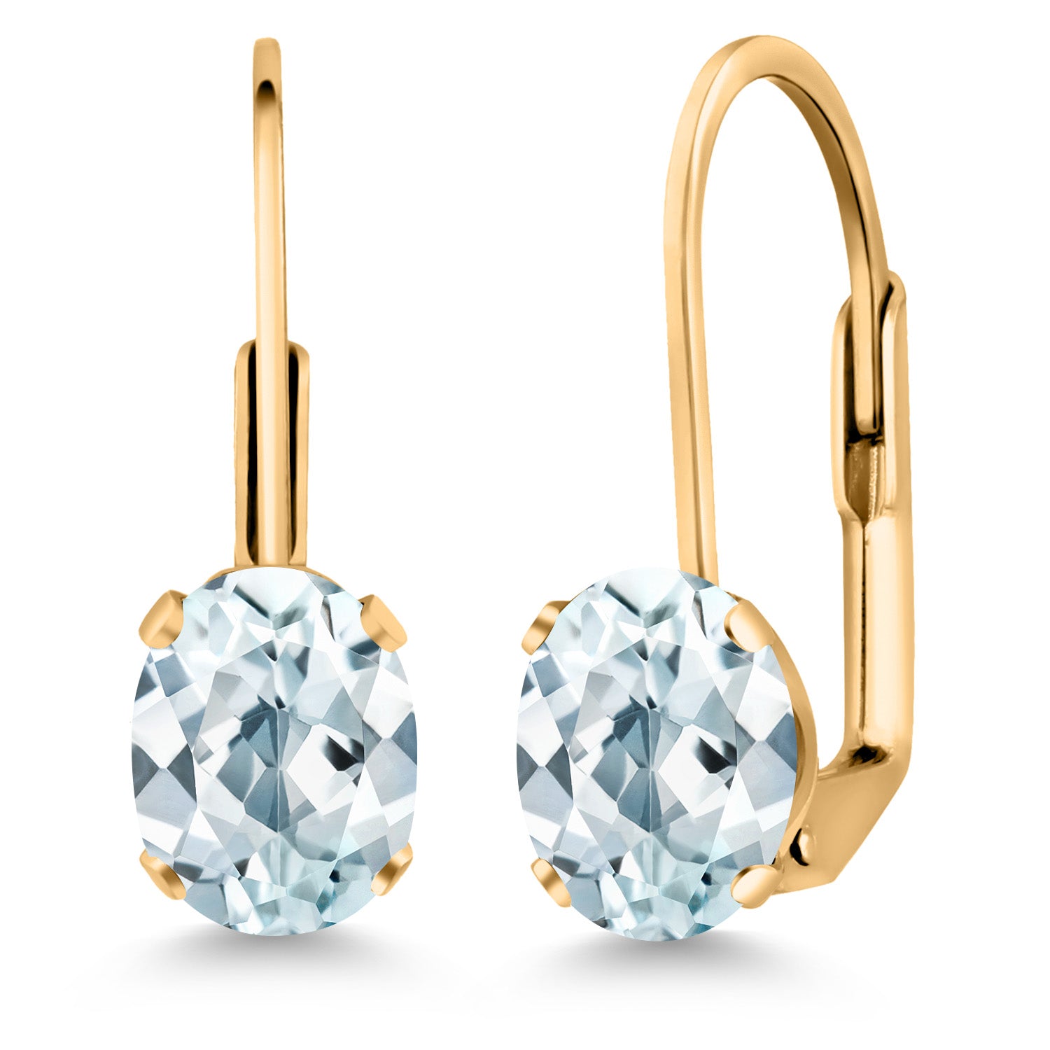 Aquamarine - March_Earrings in yellow gold plated brass