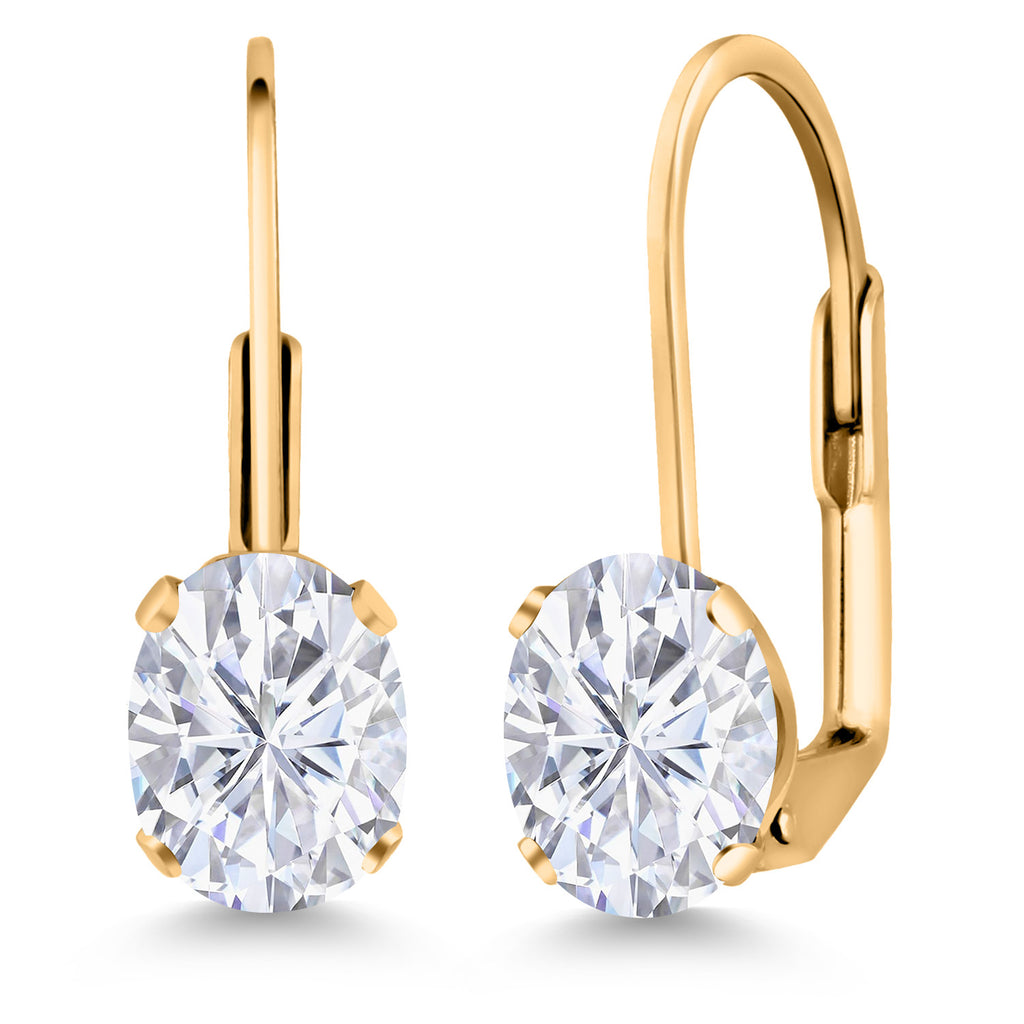 White Moissanite - April_Earrings in yellow gold plated brass