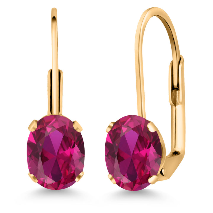 Created Ruby - July_Earrings in yellow gold plated brass