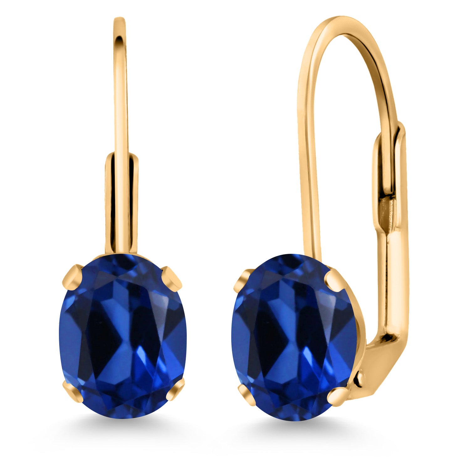 Blue Created Sapphire - September_Earrings in yellow gold plated brass
