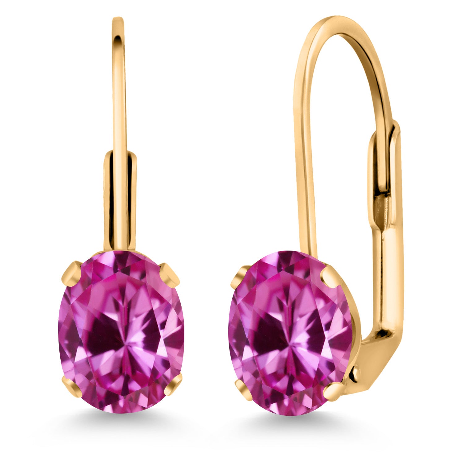 Pink Created Sapphire - September_Earrings in yellow gold plated brass