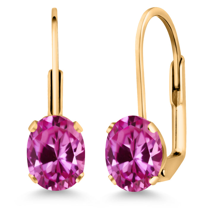Pink Created Sapphire - September_Earrings in yellow gold plated brass