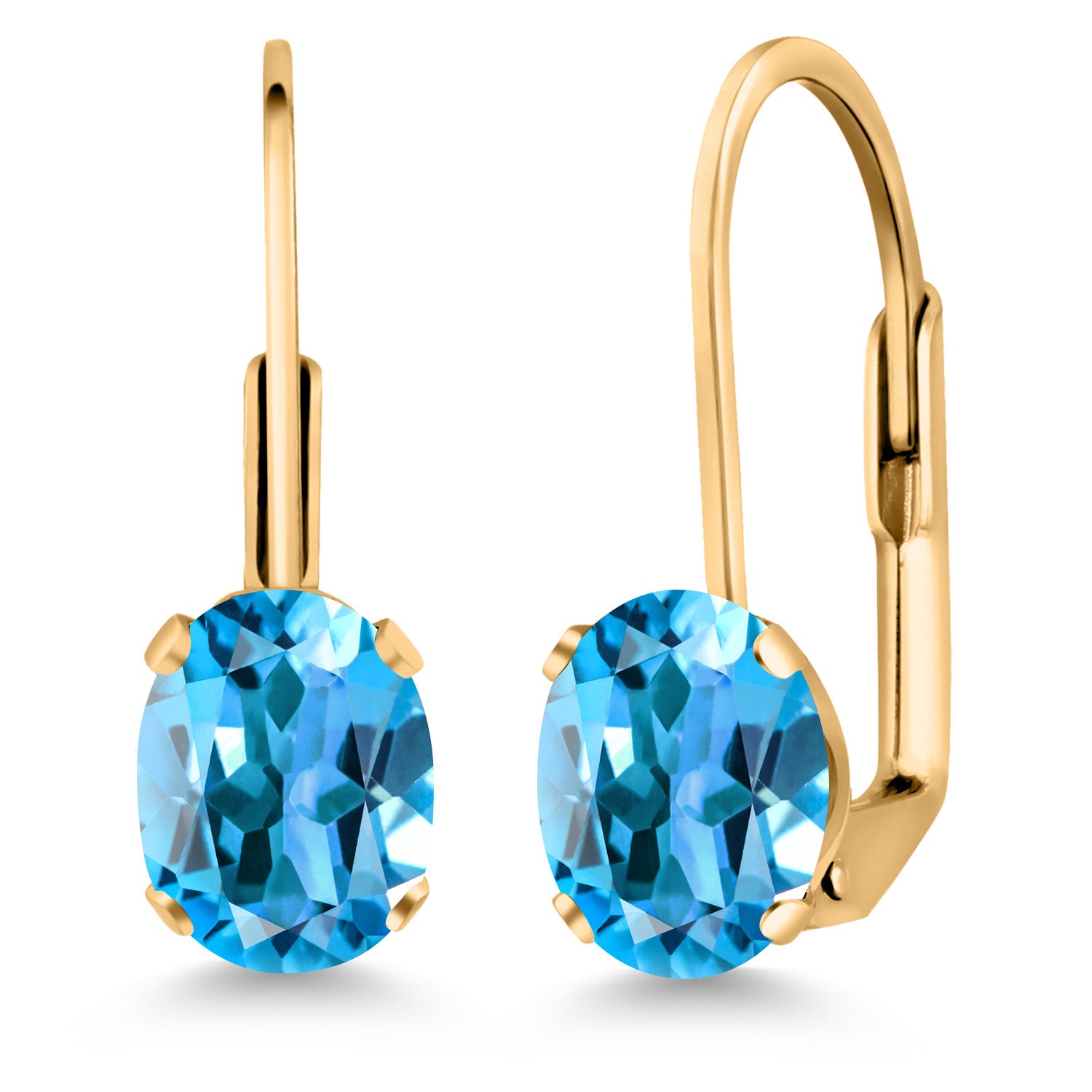 Swiss Blue Topaz - November_Earrings in yellow gold plated brass