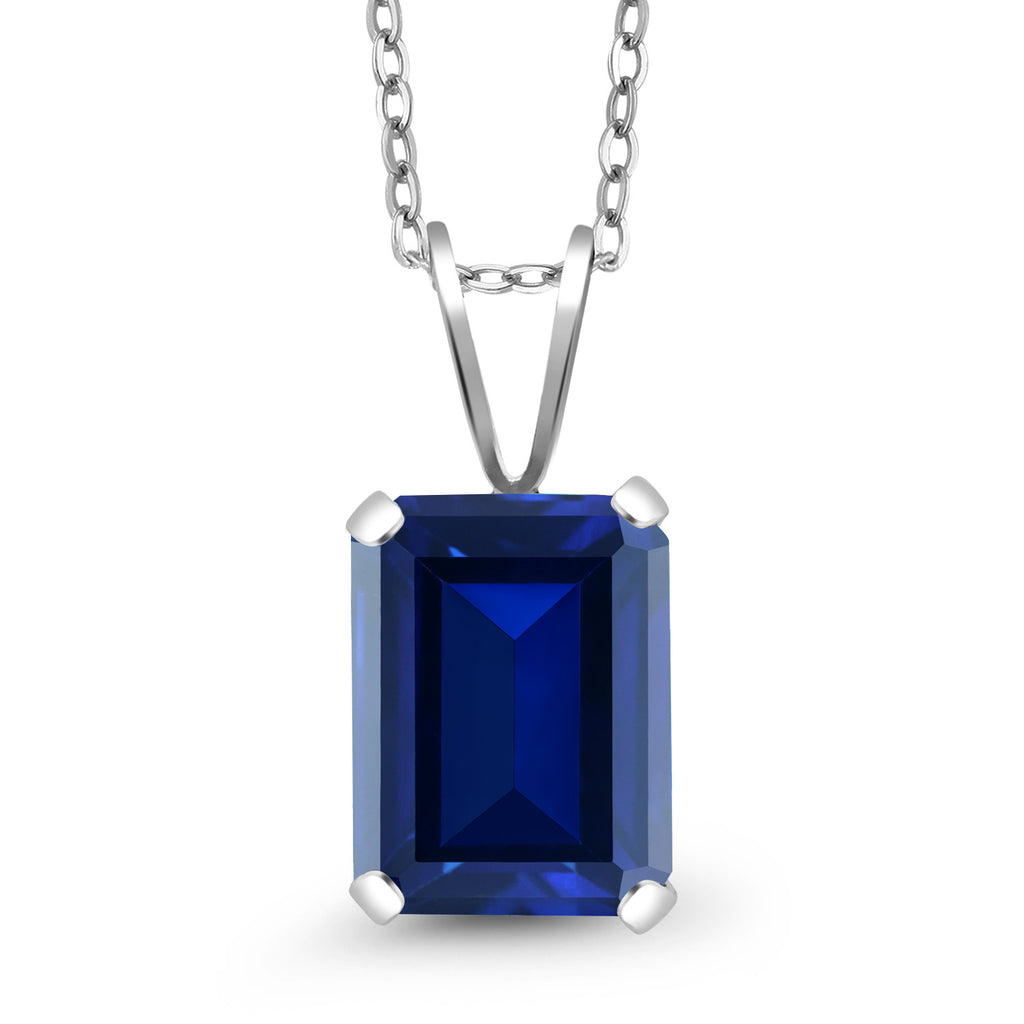 Blue Created Sapphire - September_Pendant in 925 Sterling Silver
