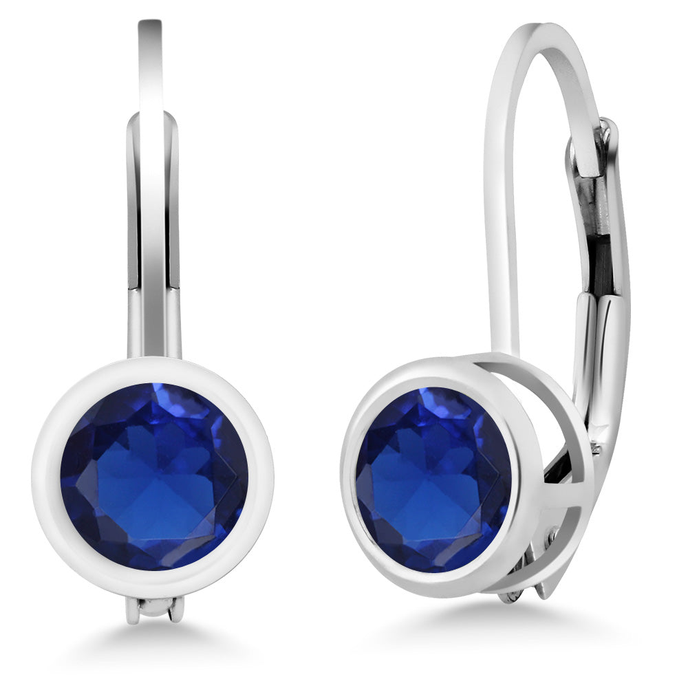 Blue Created Sapphire - September_Earrings in 925 Sterling Silver