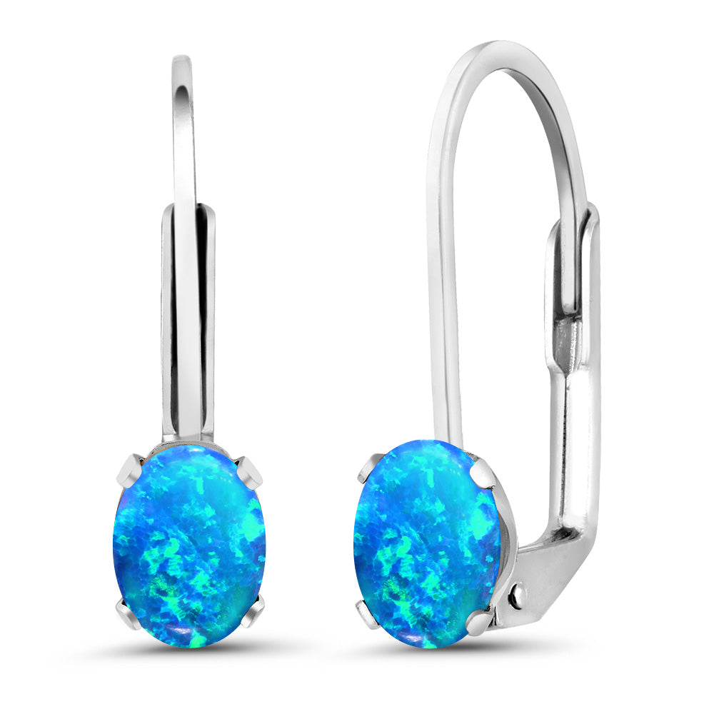 Blue Simulated Opal-Cabochon - October_Earrings in 925 Sterling Silver