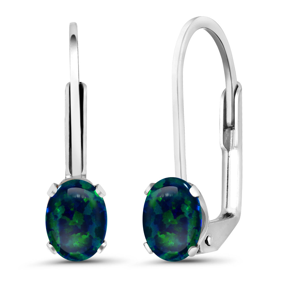 Green Simulated Opal-Cabochon - October_Earrings in 925 Sterling Silver