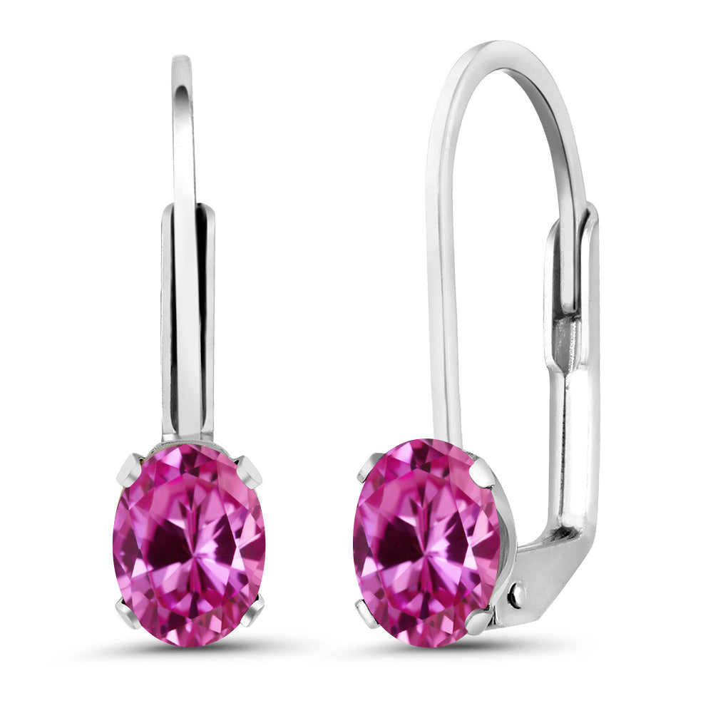 Pink Created Sapphire - September_Earrings in 925 Sterling Silver