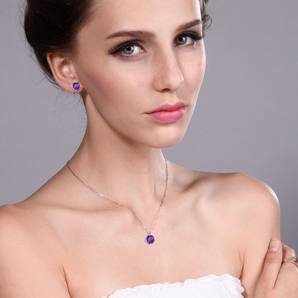 Amethyst - February_Pendant Earrings Set in 925 Sterling Silver