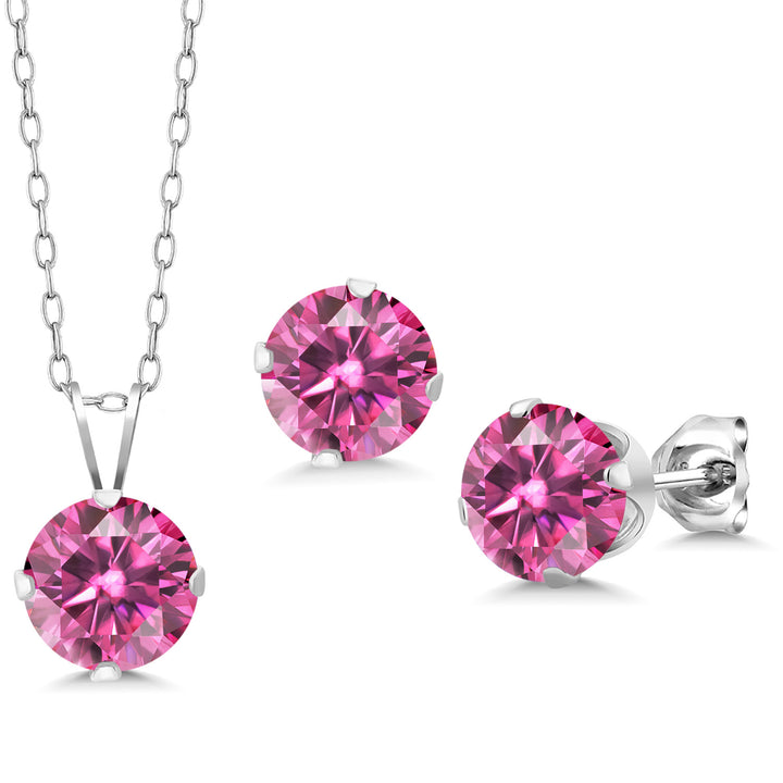 Pink Moissanite - April_Pendant Earrings Set in 925 Sterling Silver