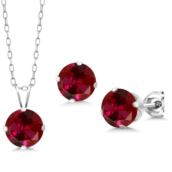Created Ruby - July_Pendant Earrings Set in 925 Sterling Silver