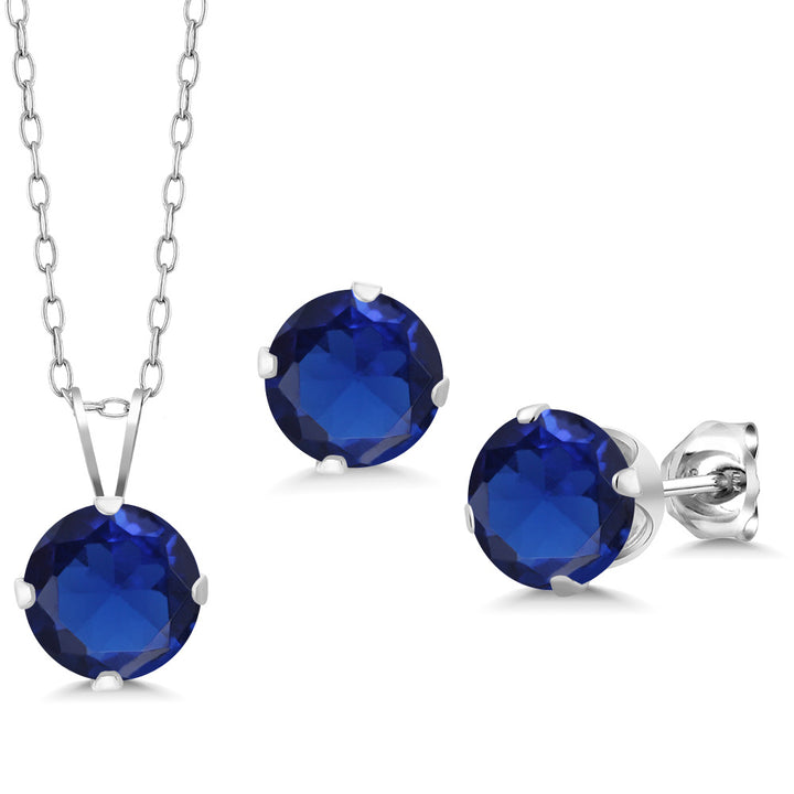 Created Sapphire - September_Pendant Earrings Set in 925 Sterling Silver