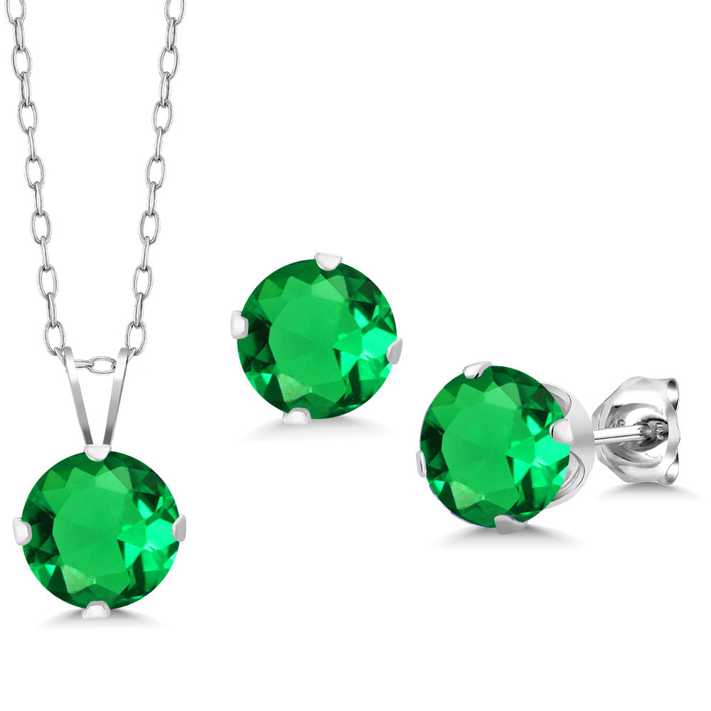 Nano Emerald - May_Pendant Earrings Set in 925 Sterling Silver