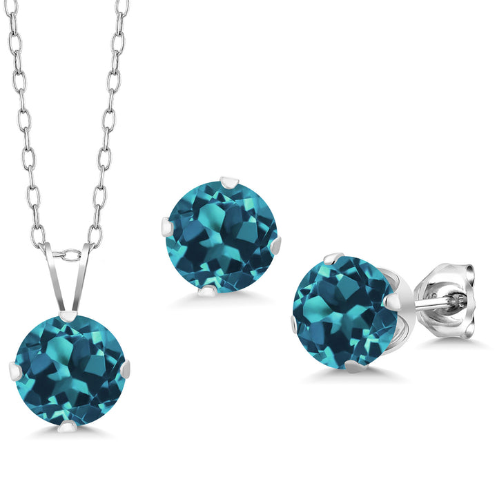 London Blue Topaz - November_Pendant Earrings Set in 925 Sterling Silver