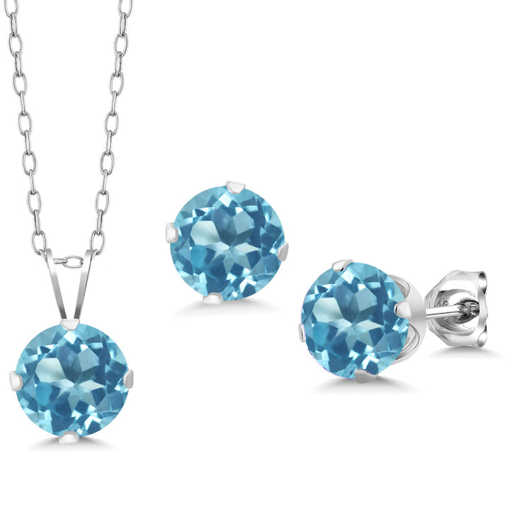 Swiss Blue Topaz - November_Pendant Earrings Set in 925 Sterling Silver