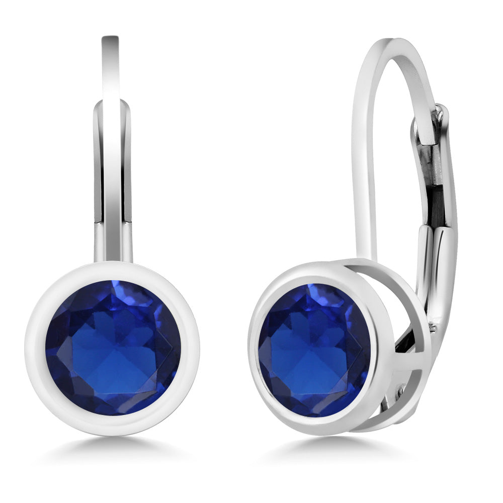 Blue Created Sapphire - September_Earrings in 925 Sterling Silver