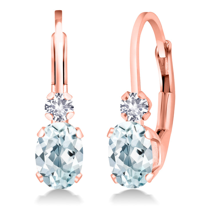 Aquamarine - March_Earrings in 925 Rose Gold Plated Silver