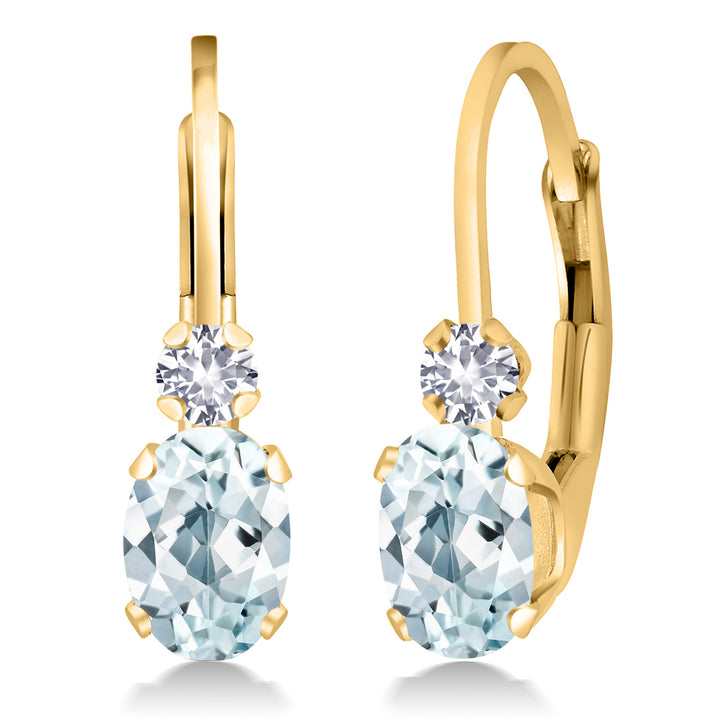 Aquamarine - March_Earrings in 925 Yellow Gold Plated Silver