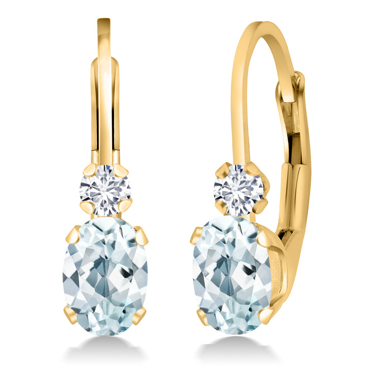 Aquamarine - March_Earrings in 925 Yellow Gold Plated Silver