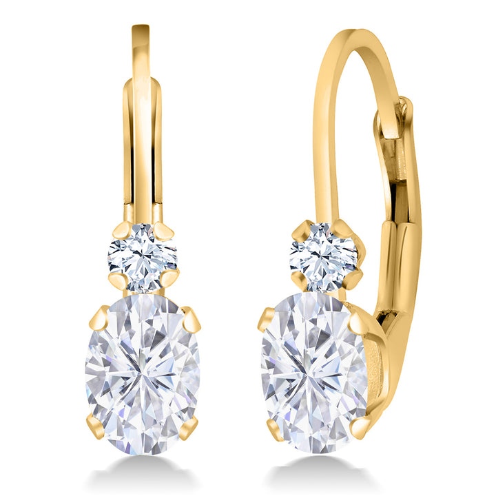 White Moissanite - April_Earrings in 925 Yellow Gold Plated Silver