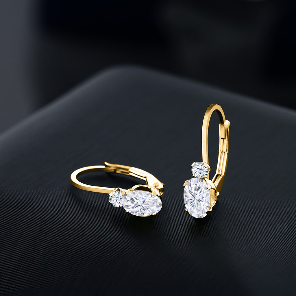 White Moissanite - April_Earrings in 925 Yellow Gold Plated Silver