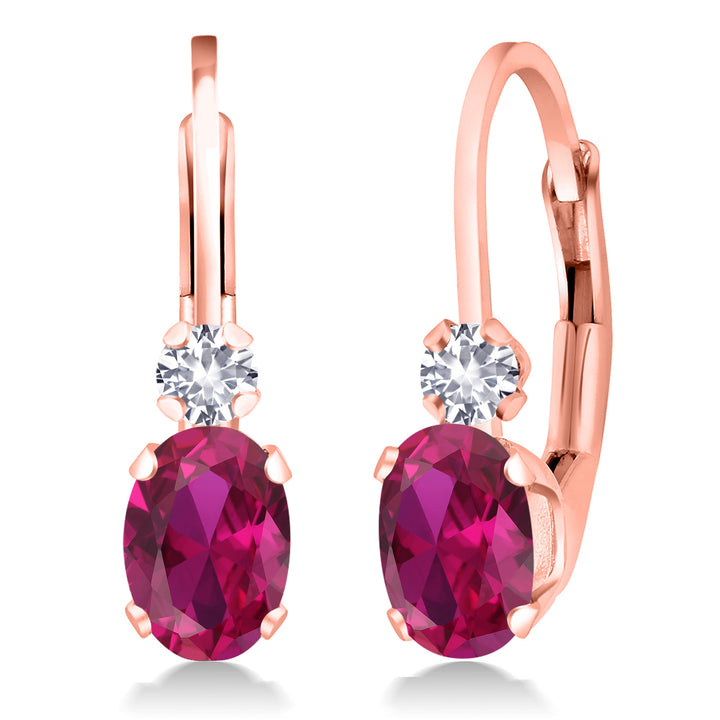 Created Ruby - July_Earrings in 925 Rose Gold Plated Silver