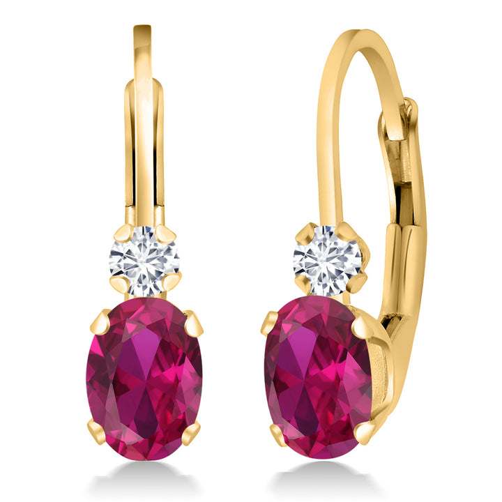 Created Ruby - July_Earrings in 925 Yellow Gold Plated Silver