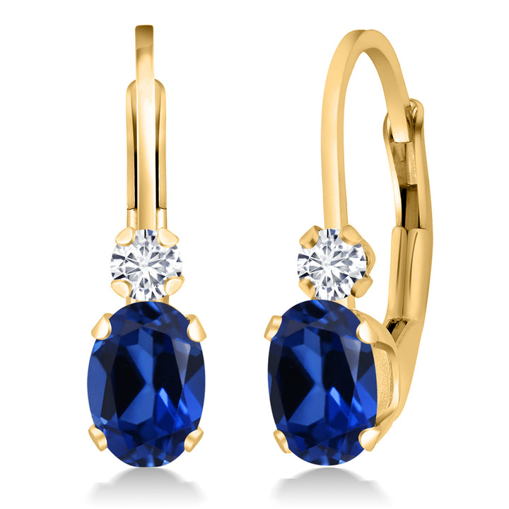 Blue Created Sapphire - September_Earrings in 925 Yellow Gold Plated Silver