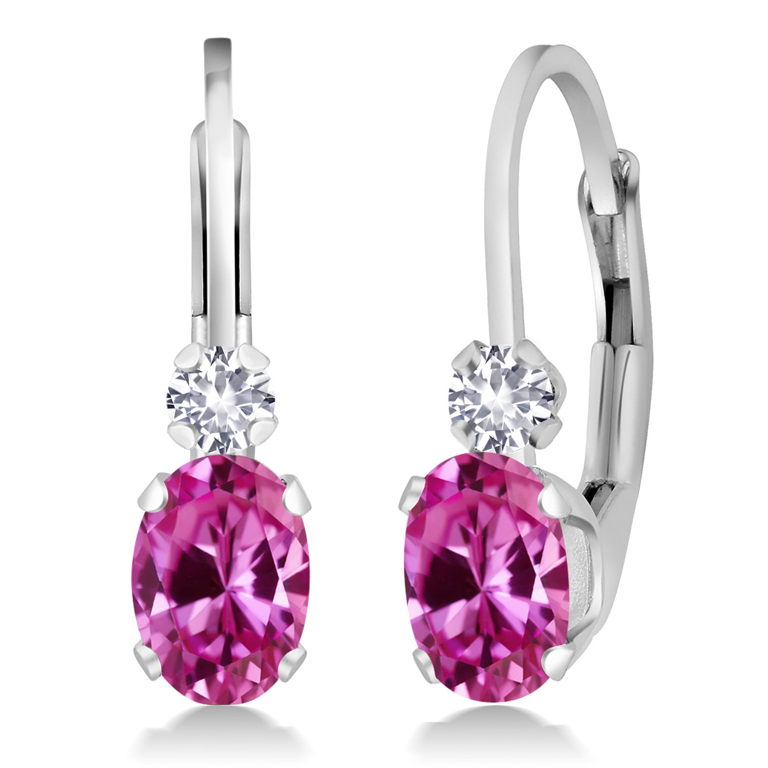 Pink Created Sapphire - September_Earrings in 925 Sterling Silver