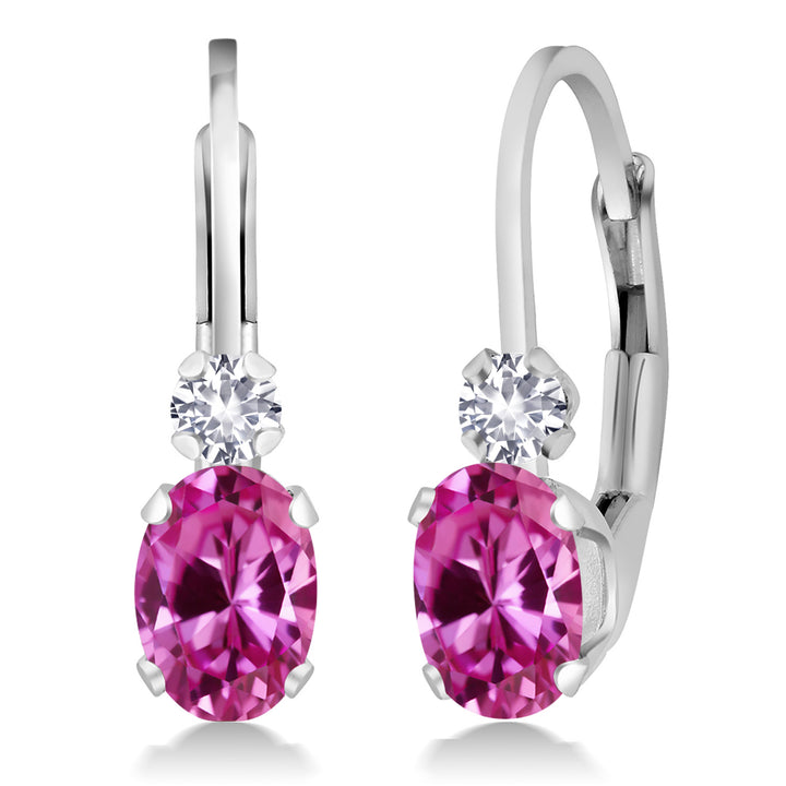 Pink Created Sapphire - September_Earrings in 925 Sterling Silver